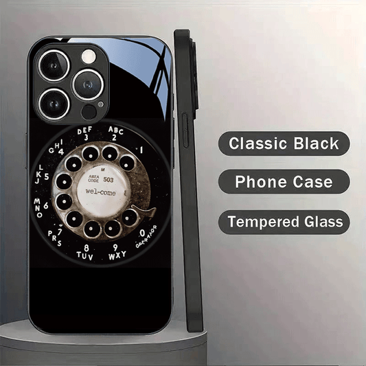 Phone Case: Vintage Rotary Dial Pattern Tempered Glass Phone Case for iPhone 16/16 Plus/16 Pro/16 Pro Max/15/15 Plus/15 Pro/15 Pro Max/14/14 Plus/14 Pro/14 Pro Max/13/13 Pro/13 Pro Max/13 Mini/12/12 Pro/12 Pro Max/12 Mini/17/17 Pro Max/X/XS/XR/XS