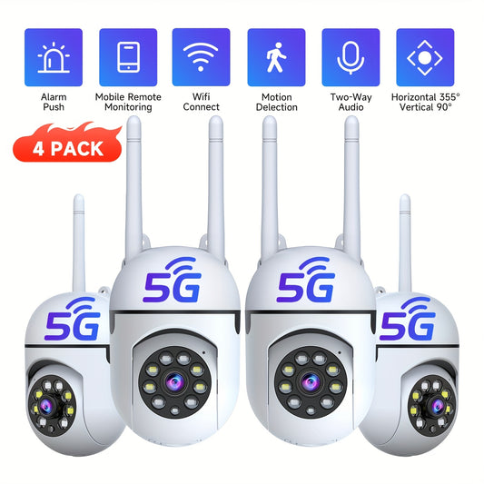 4Pcs 5G Wireless Wi-Fi Security Cameras For Indoor/Pet/Family Use, Ai Functions And 360°Pan/Tilt/Zoom, Color Night Vision, Motion Detection & Tracking, Two-Way Audio & Visual Alerts, Wall-Mounted, Support Cloud & Sd Card Storage, Plug-In Powered