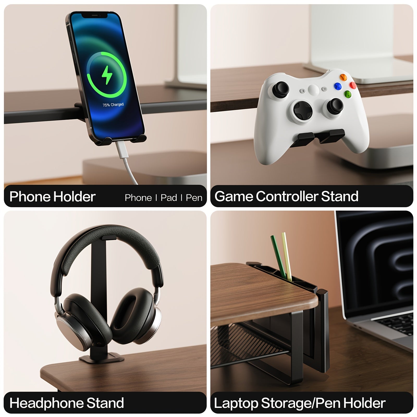 [Monitor Stand Organizer] A Versatile Monitor Stand That Includes a Headset Holder, a Stand for Phones And Tablets, And a Game Controller Holder, Designed to Organize Your Desktop for Computer Monitors, Laptops, Gaming, And Office Use