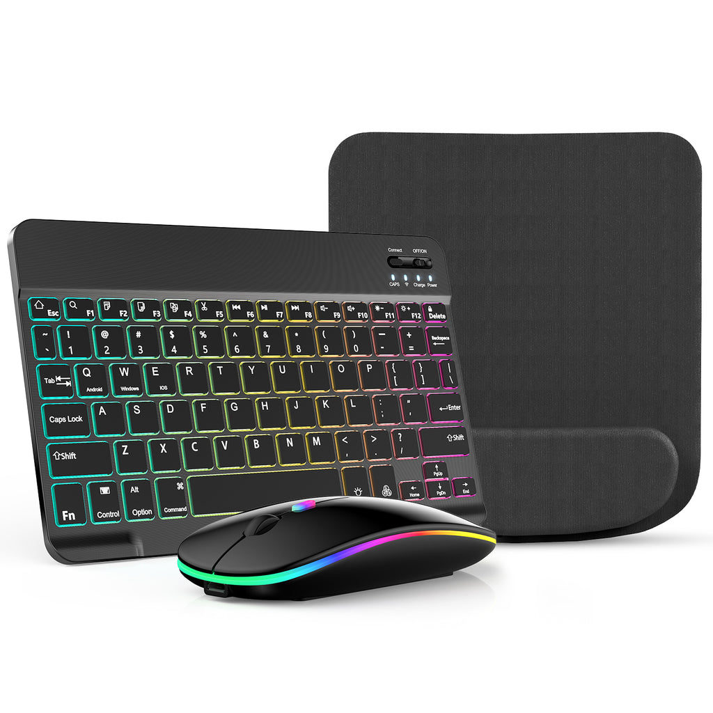 10-Inch Wireless RGB Backlit Gaming Keyboard and Mouse Set, Portable Keyboard Mouse and Mouse Pad Combo for PC iOS Android Tablets and Computers