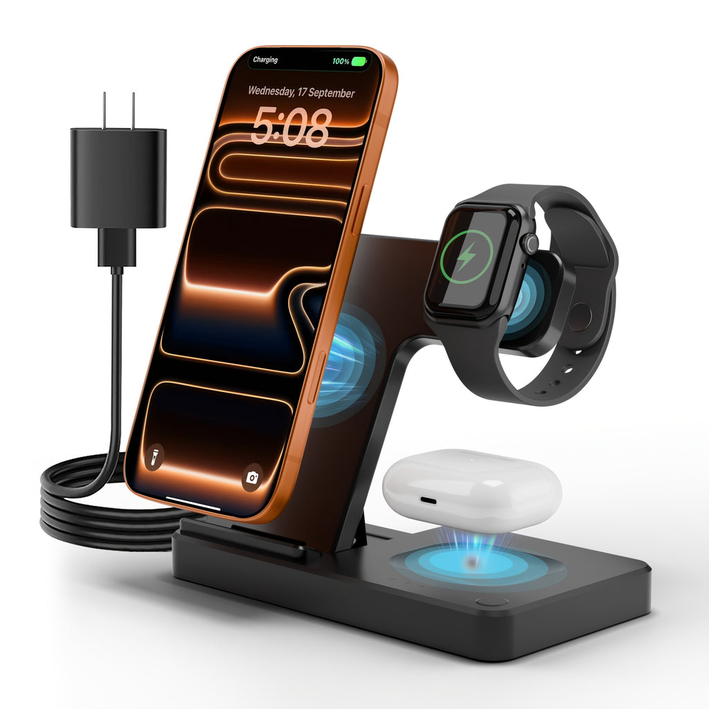 [Valentine's Day Gifts] Foldable 3-in-1 Wireless Charger Station, 15W Fast Charging Charger Stand, for iPhone 16 15 14 13 12 11 X 8 Pro Max/Pro/Mini/Plus, for iWatch Ultra10/9/8/7/6/5/4/3/2 SE, for AirPods 3/2/Pro Multiple Devices, School Season, Valentin