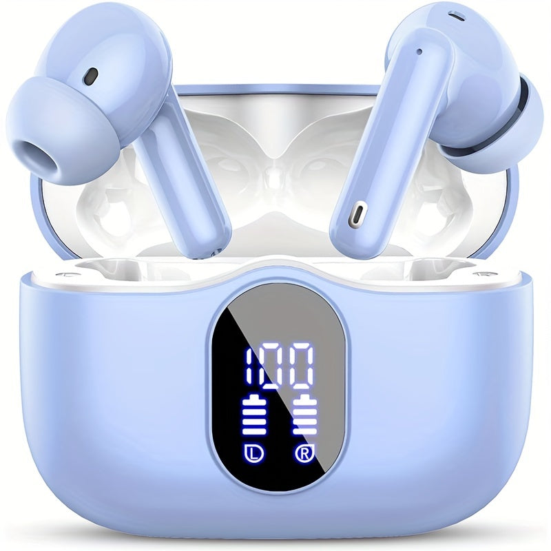 Wireless Earphones, Wireless 5.3 Earphones with Bass Stereo Sound, Earphones with Noise Cancelling Microphone And LED Display Screen, In Ear Earphones, 40 Hours Of Playback Time, Suitable for Laptops, Tablets, Mobile Phones, And Sports Exercise