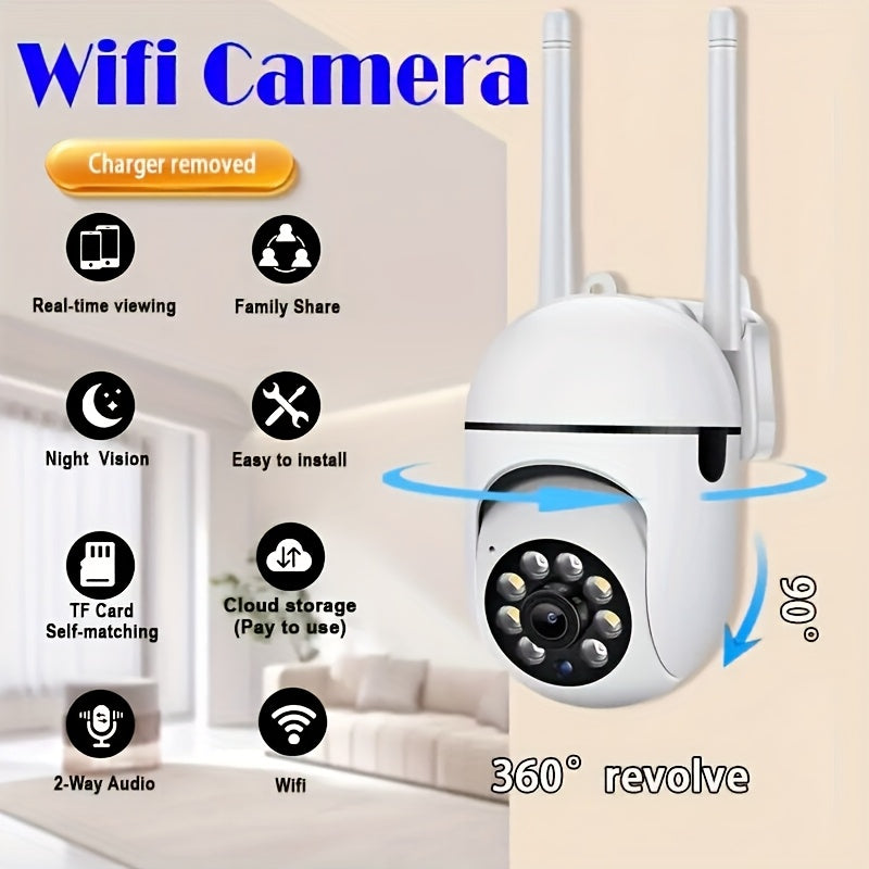 1pc 1080P Full HD Wireless Panoramic Camera with 360 Degree Rotation, Wireless WIFI Security Camera with Two-Way Audio, Motion Detection, Compatible with Smartphones, USB Powered, for Home Security, Supports SD Card And Cloud Storage