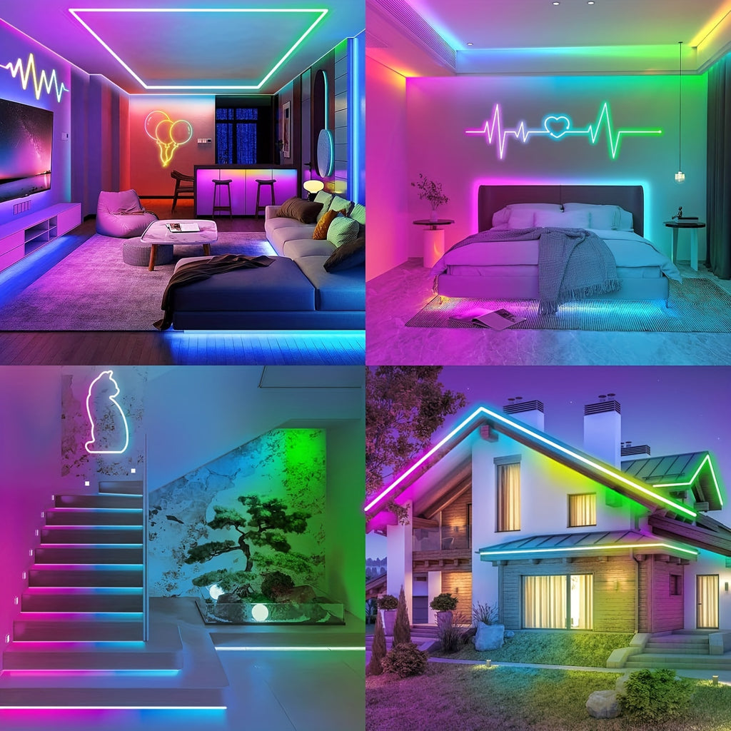 Strong Outdoor/indoor Dual-purpose RGBIC Neon Light Rope - APP/remote Control Dual Control | Suitable for Courtyard Walls, Store Signs, Bedrooms, Game Rooms, and Halloween/Christmas Decorations
