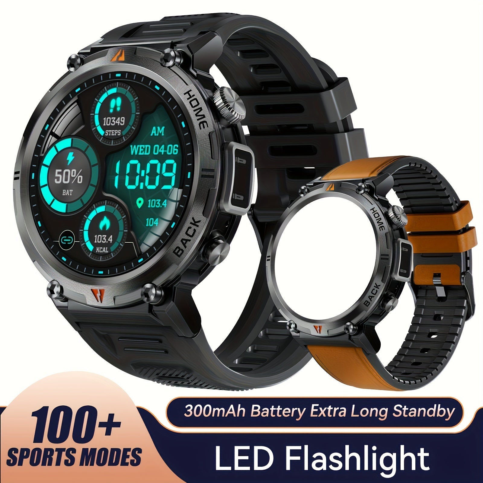 JELLOO Sports Smart Watch For Men, LED Lighting Smart Watch With Wireless (Answer/Make Calls), Outdoor Sports Watches Fitness Tracker With Pedometer Tactical Smartwatch For iPhone & Android Phone