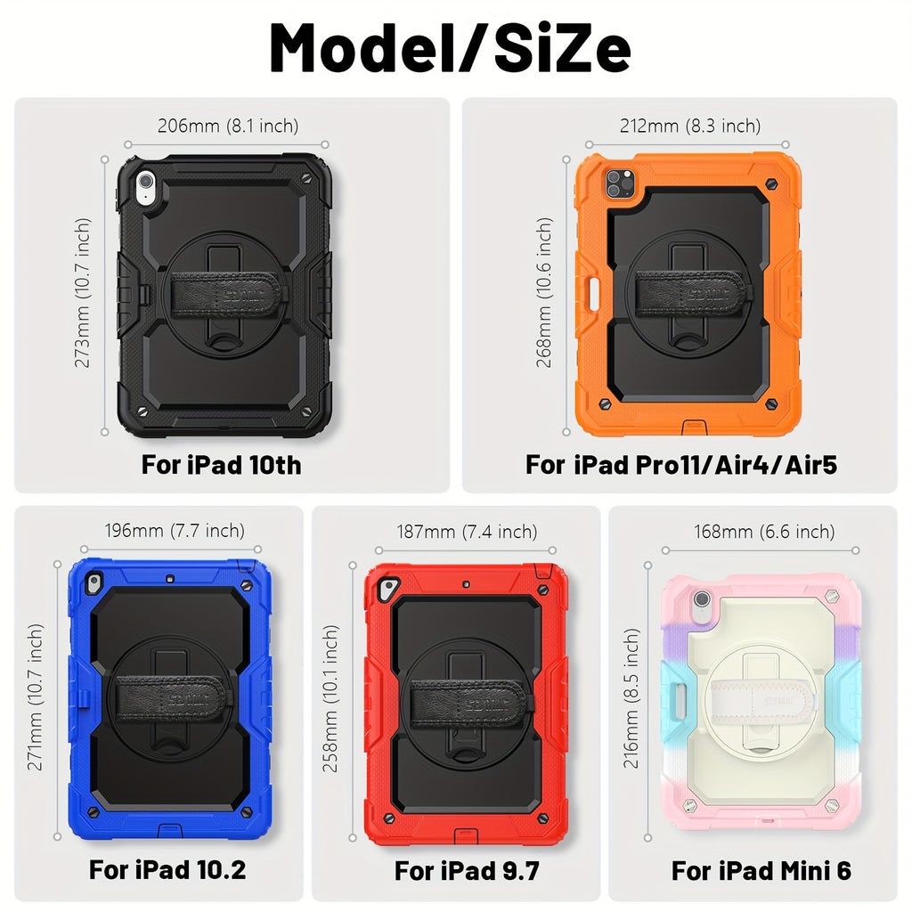 Case For IPad 9th/ 8th/ 7th Generation 10.2 Inch (Case For IPad 9/8/ 7 Gen): With Strong Protection, Screen Protector, Hand/Shoulder Strap, Rotating Stand, Pencil Holder - Black, July 4th Gifts