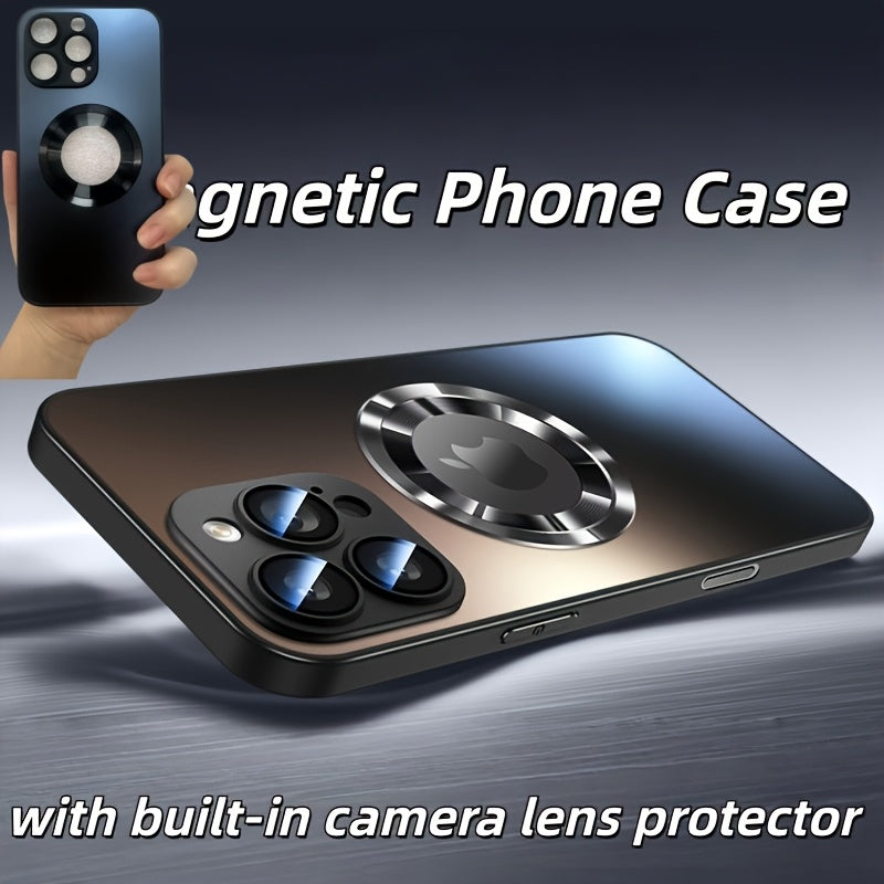 Mobile Phone Case, Skin-Sensitive Frosted Glass, Built-In Lens Film Anti-Drop Protective Case Ultra-Thin Magnetic, Suitable for Apple 17Promax Iphone15Promax 14Pro 16Pro 16Plus
