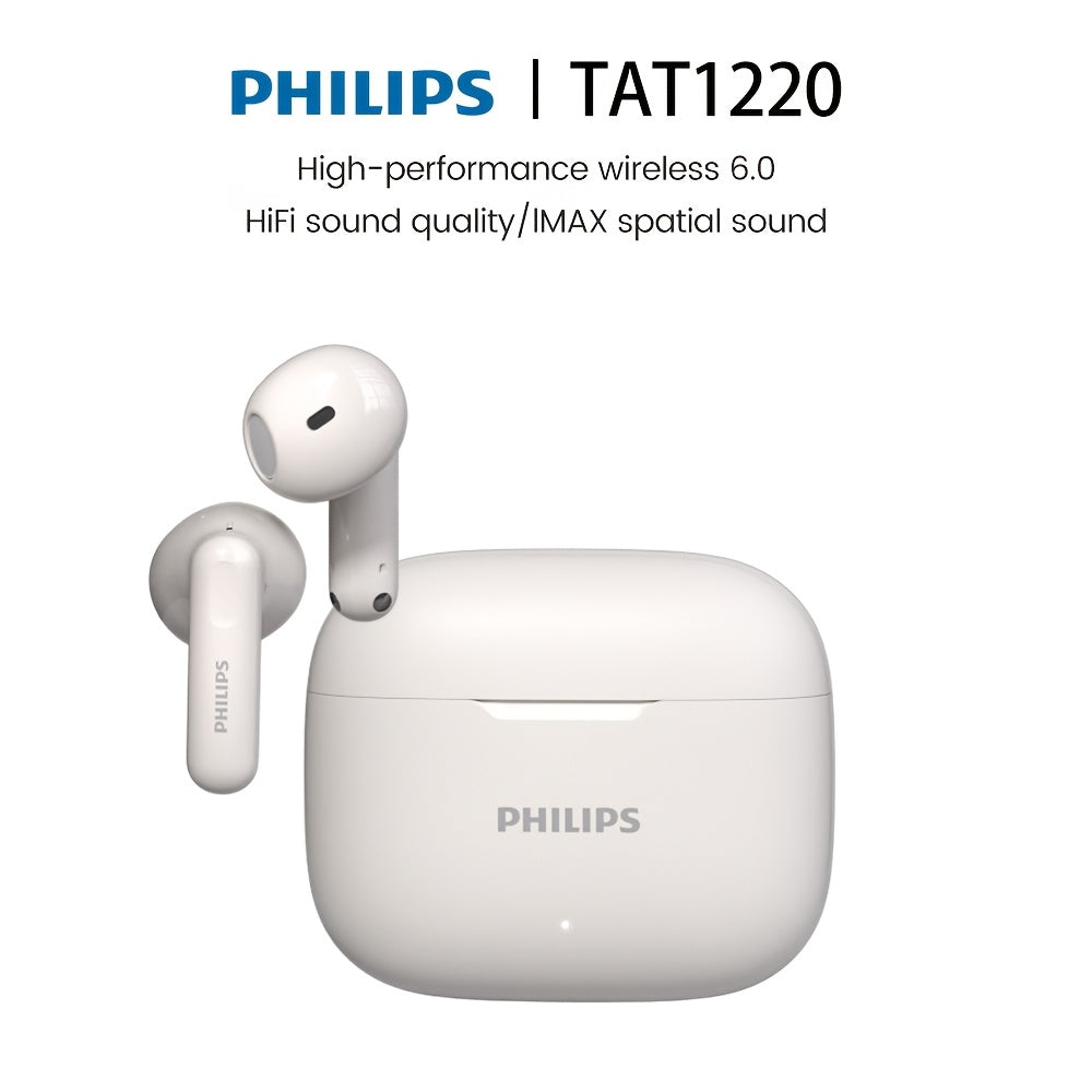 Philips TAT1220 Wireless Bluetooth Headset, Upgraded to Version V6.0, Active Noise Canceling, Touch Control, 360 ° Surround Sound, Open Design, Type-C Charging, In-Ear Earbuds, Suitable for Sports & Daily Use, Phone and Camping