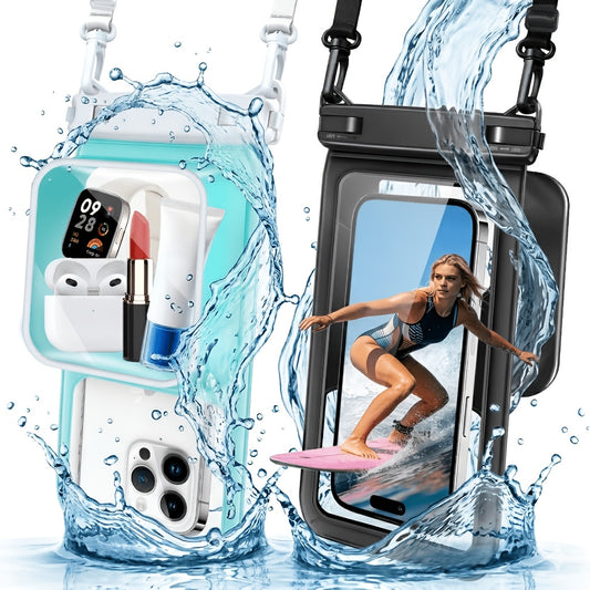 Rynapac 2pcs Floating Phone Pouch - 7.5 Inch Dual Compartment Clear Shockproof And Sandproof for Iphone 16 15 14 13 12 Pro Max, a Must-Have for Swimming, Rafting, Kayaking