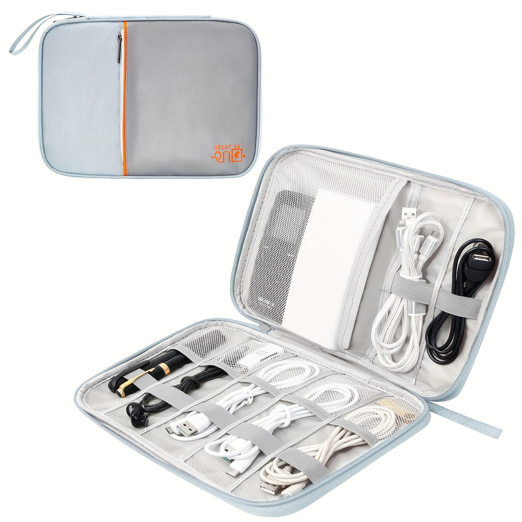 Two-Tiered Electronics Travel Organizer Case - Water-Resistant Storage for Cables, Adapters, Mobile Phones, Power Banks, External Drives - High-Quality, Sturdy And Fashionable