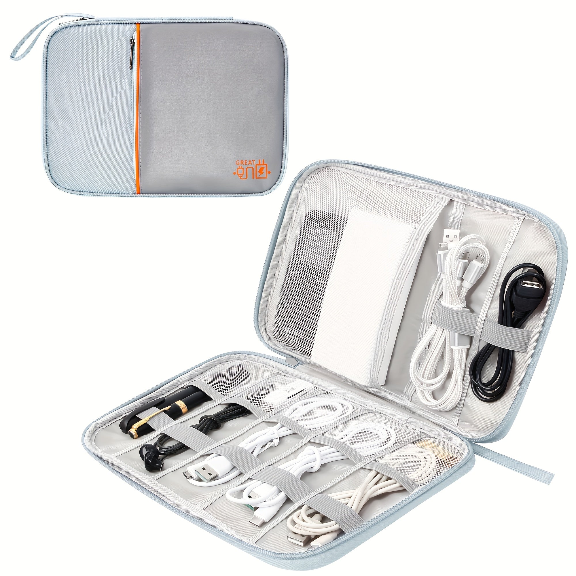 Two-Tiered Electronics Travel Organizer Case - Water-Resistant Storage for Cables, Adapters, Mobile Phones, Power Banks, External Drives - High-Quality, Sturdy And Fashionable