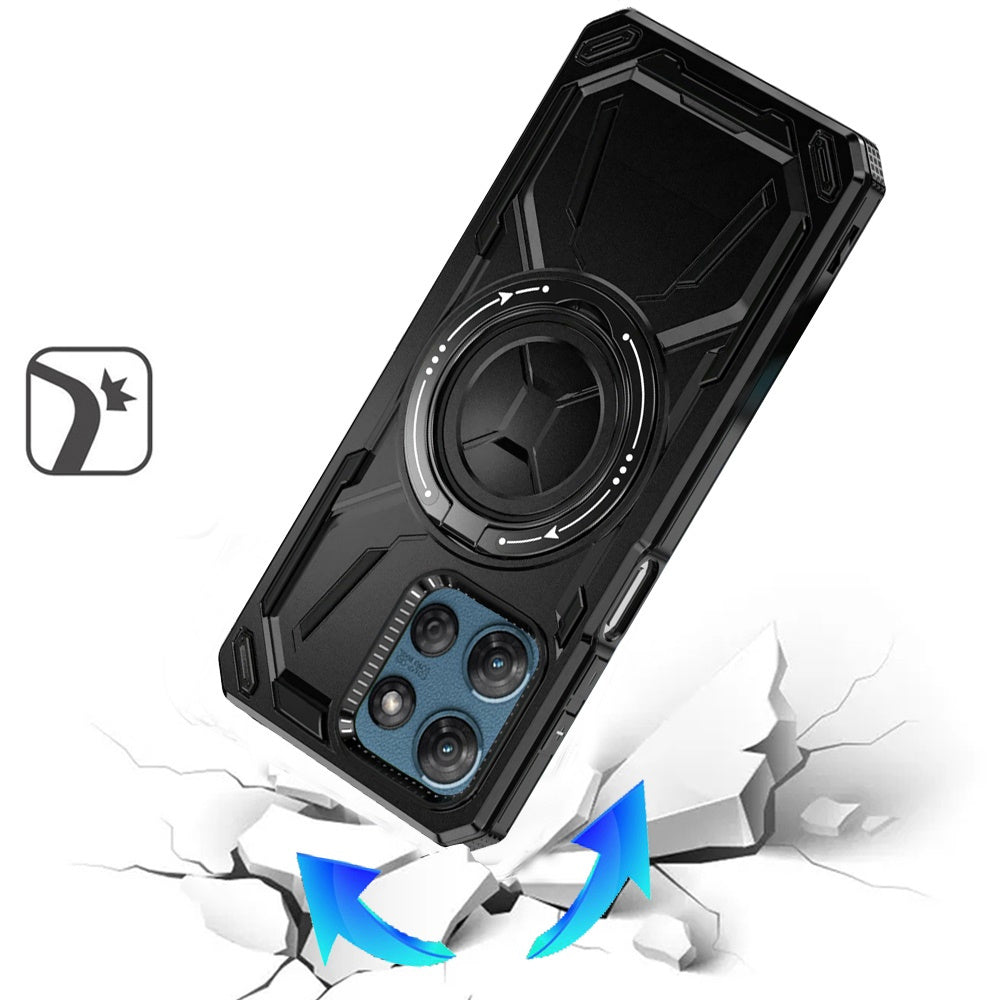 For Motorola Moto G Power 5G 2025 Phone Case, with Tempered Glass Screen Protector, Magnetic Circle Protective 360 Rotatable Magnetic Ring Stand Cover