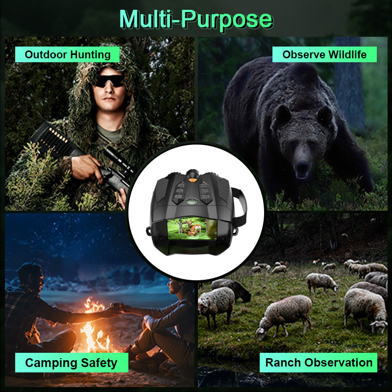 Outdoor Night Vision Goggles with Built-in 3W Illuminator- 200MP HD, 10X Digital Zoom, 5W IR Light, 6H Battery-Ideal for Hunting, Survival & Nighttime Adventures, Night Goggles for Hunting, Outdoor Adventure Equipment, Nighttime Observation, Handsfree Vie