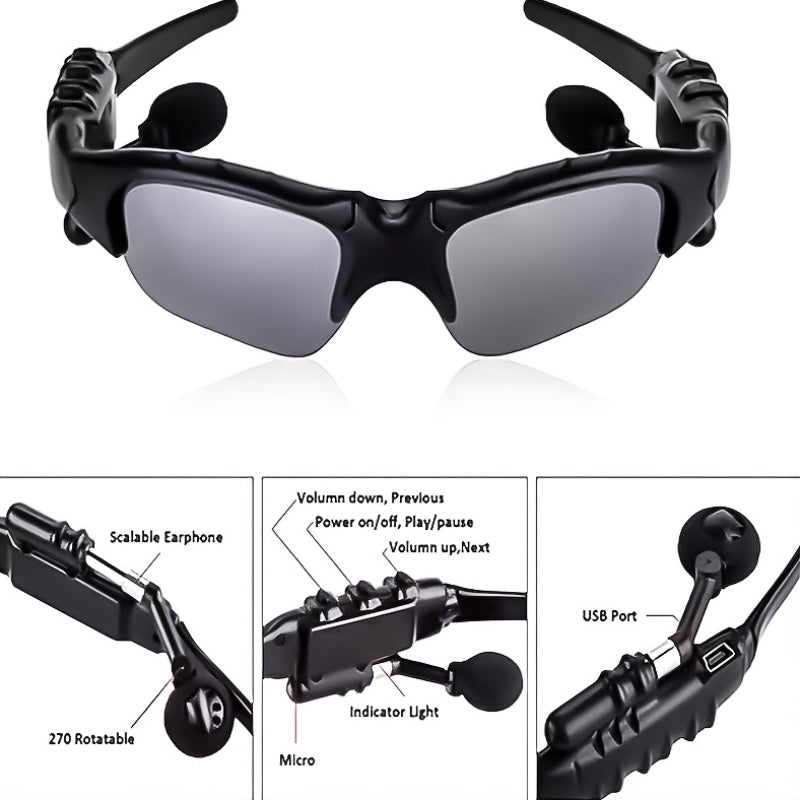 Headphone Glasses Two-In-One Fashion Glasses Headphones, Wireless Headphones with Microphone for Playing Music