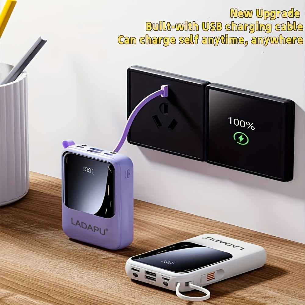10000Mah Mini Cute 5W Slow Charging/15W Fast Charging/22.5W Super Fast Charging Multifunctional Power Bank, Rechargeable Portable Mobile Phone Charger, Built-In 4 Cables, Ultra-Bright LED Lights Outdoor Travel Battery Packs Smart Digital Display