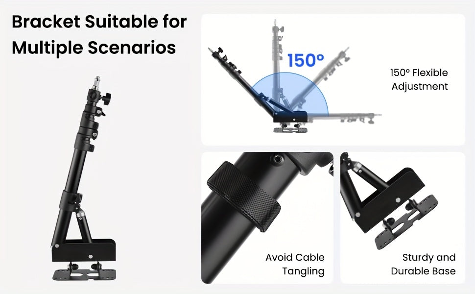 Wall-Mounted Ring Light with a 45.7" (100Cm) Adjustable Boom Arm Stand, Suitable for Photography Studios, Featuring a Camera Triangle Wall Bracket And a Sturdy Alloy Support for Salons, Tattoo Lighting, Barber Shops, And Strobe Lights