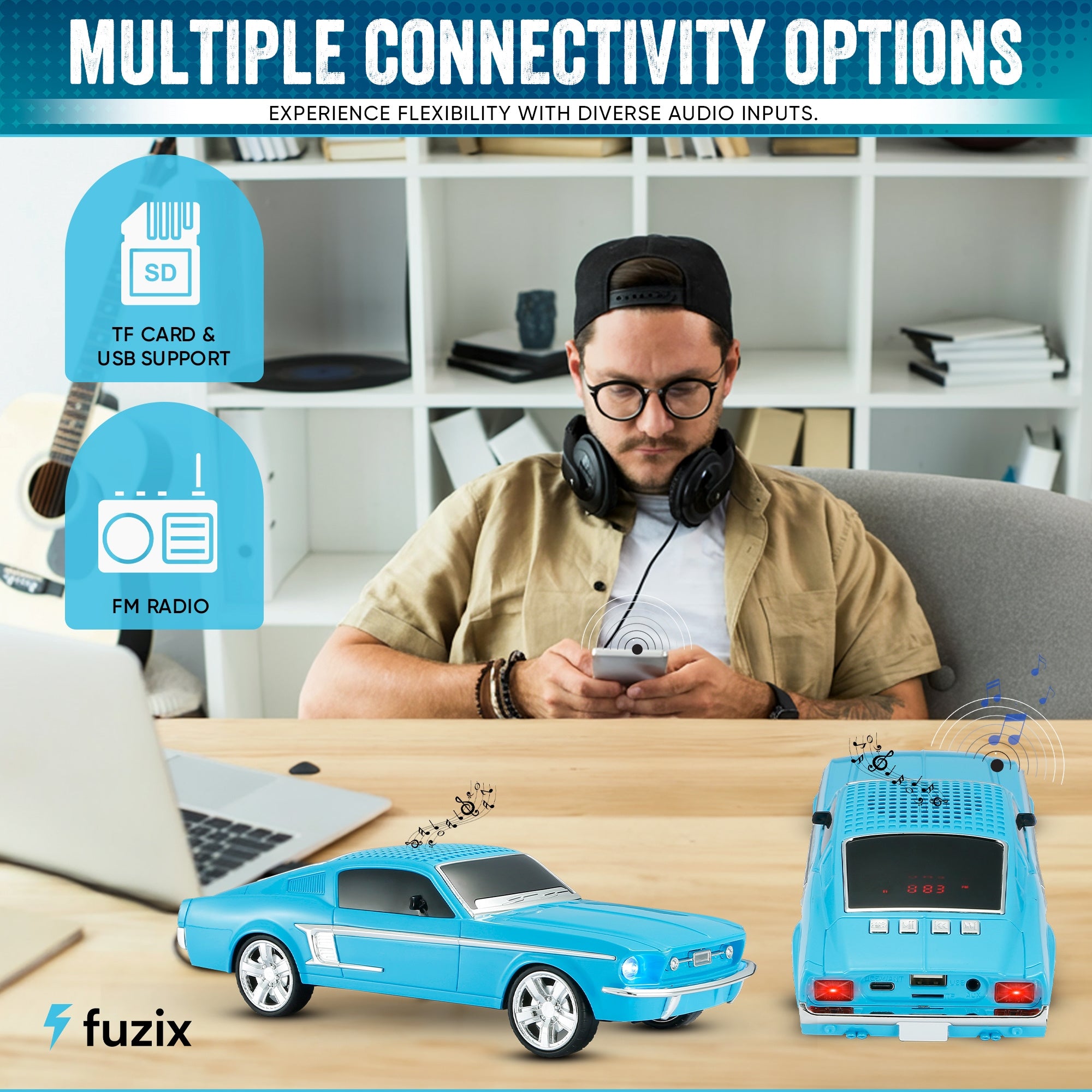 Fuzix WS-1967 Car Bluetooth Speaker – Retro Replica Design with LED Lights, Wireless Stereo Sound, FM Radio, USB/TF/AUX Input, Multiple Playback Modes, Rechargeable Battery, Clear High-Quality Audio, Perfect for Home, Travel, Parties & Festival Gifts