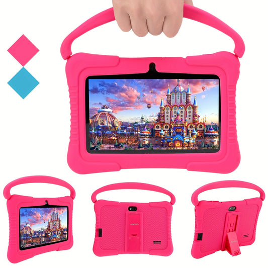 [Android Tablet] Veidoo 7-Inch Kids Tablet, 1GB RAM 16GB ROM / 2GB RAM + 32GB ROM, Eye-Protection Screen, WiFi, Dual Cameras, Educational Games, Parental Control App, Android Tablet With Drop-Proof Silicone Case (Pink)