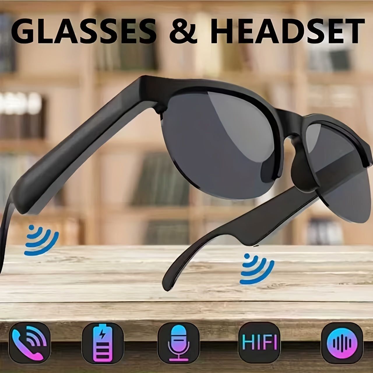 Wireless Smart Audio Glasses, HD Immersive Sound, Built-In Mic for Hands-Free Calling & Music Playback, Lightweight Open-Ear Wireless Eyeglasses, Perfect for Cycling Running Driving Outdoor Sports, Compatible with IOS Android
