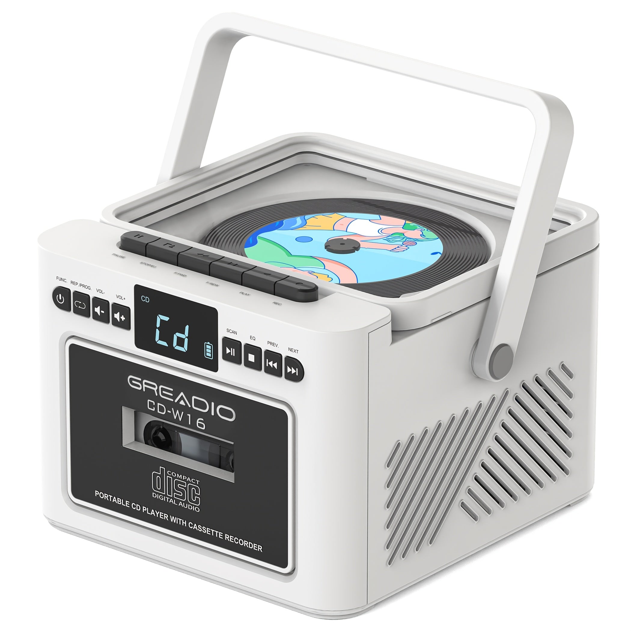 [Rechargeable CD Player] Boombox Cassette CD Player With 5000mAh Battery,5W Dual Stereo Speakers,Rechargeable CD Player With FM Radio,Tape Recording,3.5mm Earphone Jack,AUX/SD Card/USB For Home