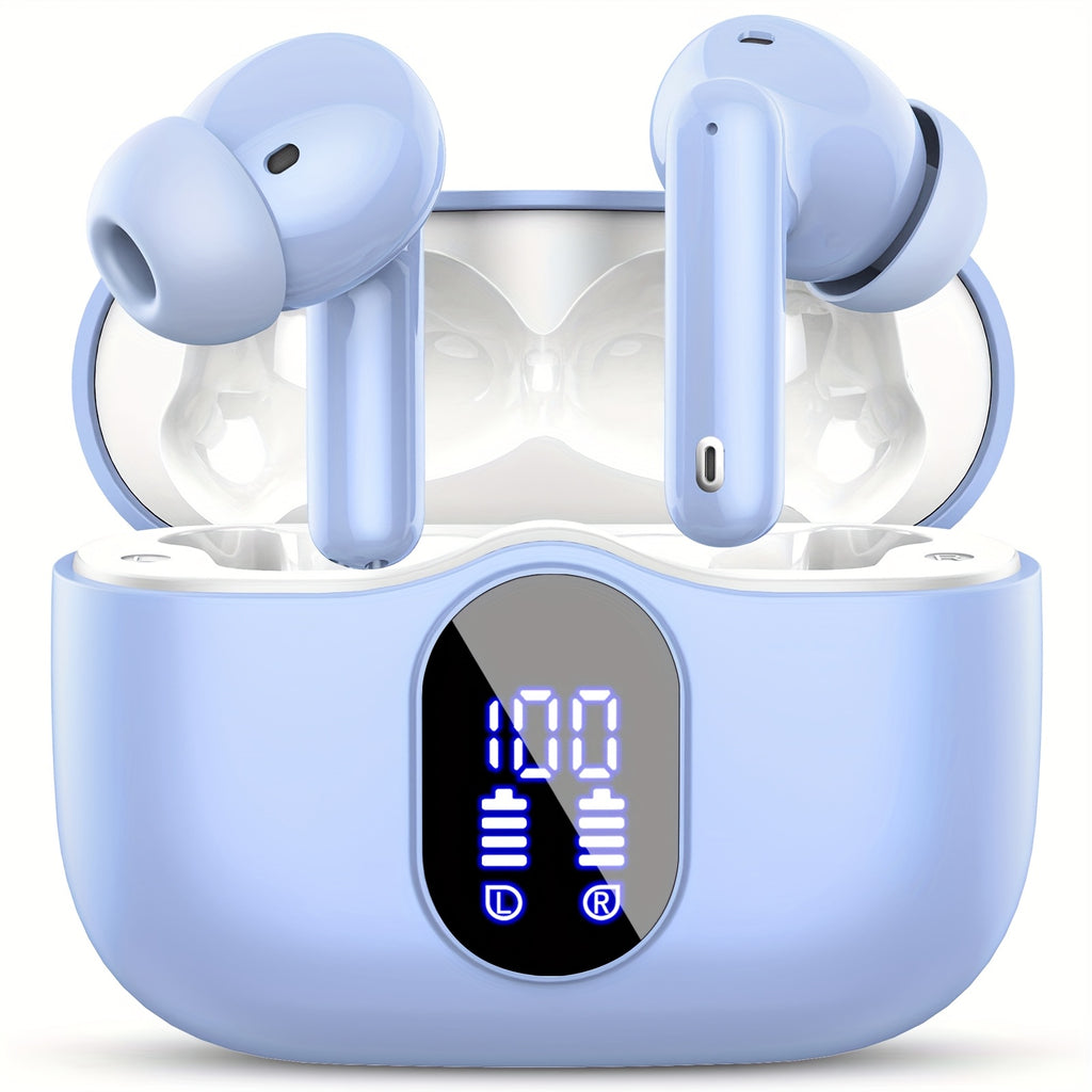 Wireless Earphones, Wireless 5.3 Earphones with Bass Stereo Sound, Earphones with Noise Cancelling Microphone And LED Display Screen, In Ear Earphones, 40 Hours Of Playback Time, Suitable for Laptops, Tablets, Mobile Phones, And Sports Exercise
