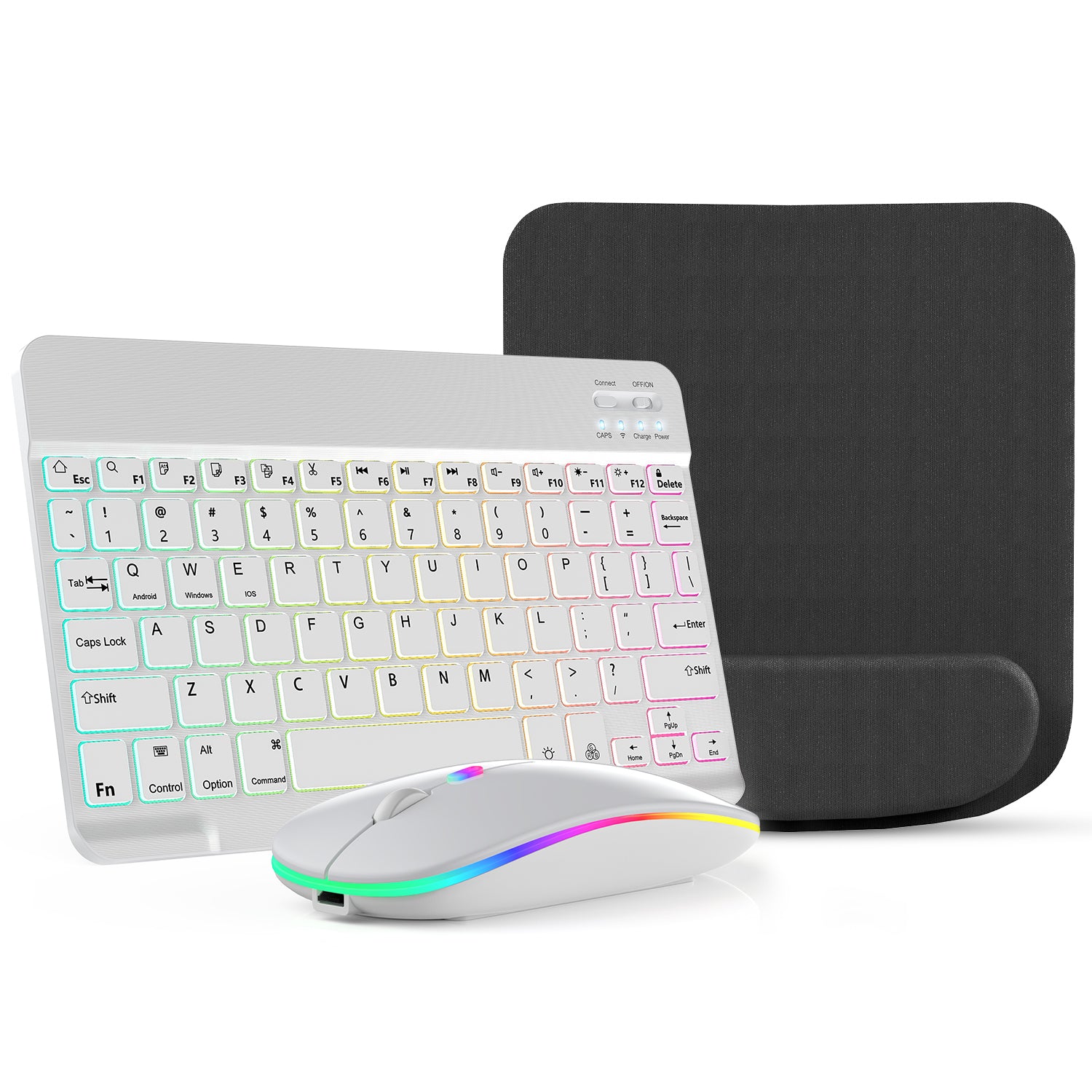 10-Inch Wireless RGB Backlit Gaming Keyboard and Mouse Set, Portable Keyboard Mouse and Mouse Pad Combo for PC iOS Android Tablets and Computers