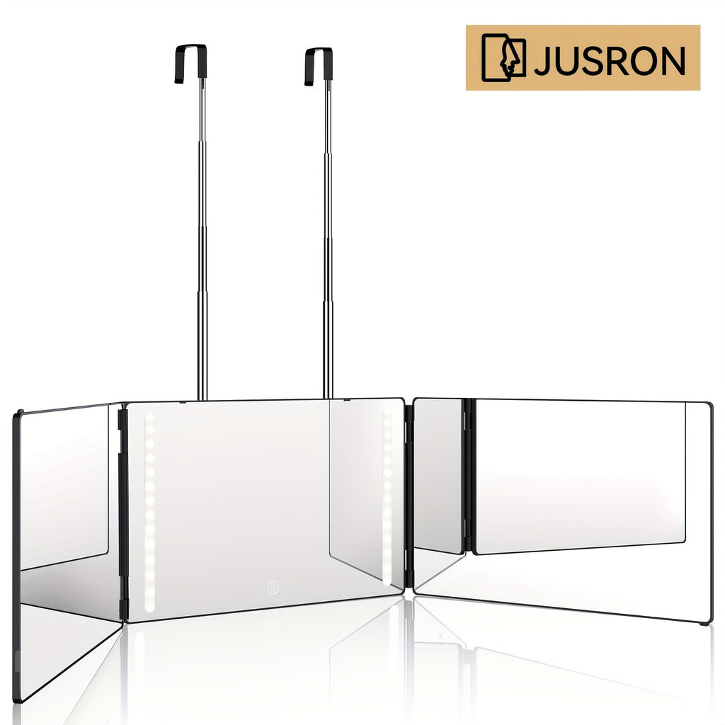 360 Viewing Angle Self Hair Cutting Mirror, Clear Anti-Fog HD Glass (Black with LED)