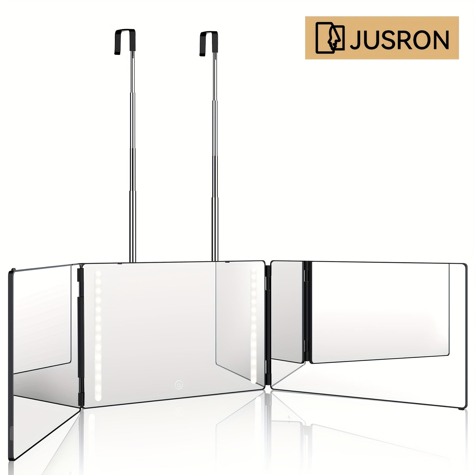 360 Viewing Angle Self Hair Cutting Mirror, Clear Anti-Fog HD Glass (Black with LED)