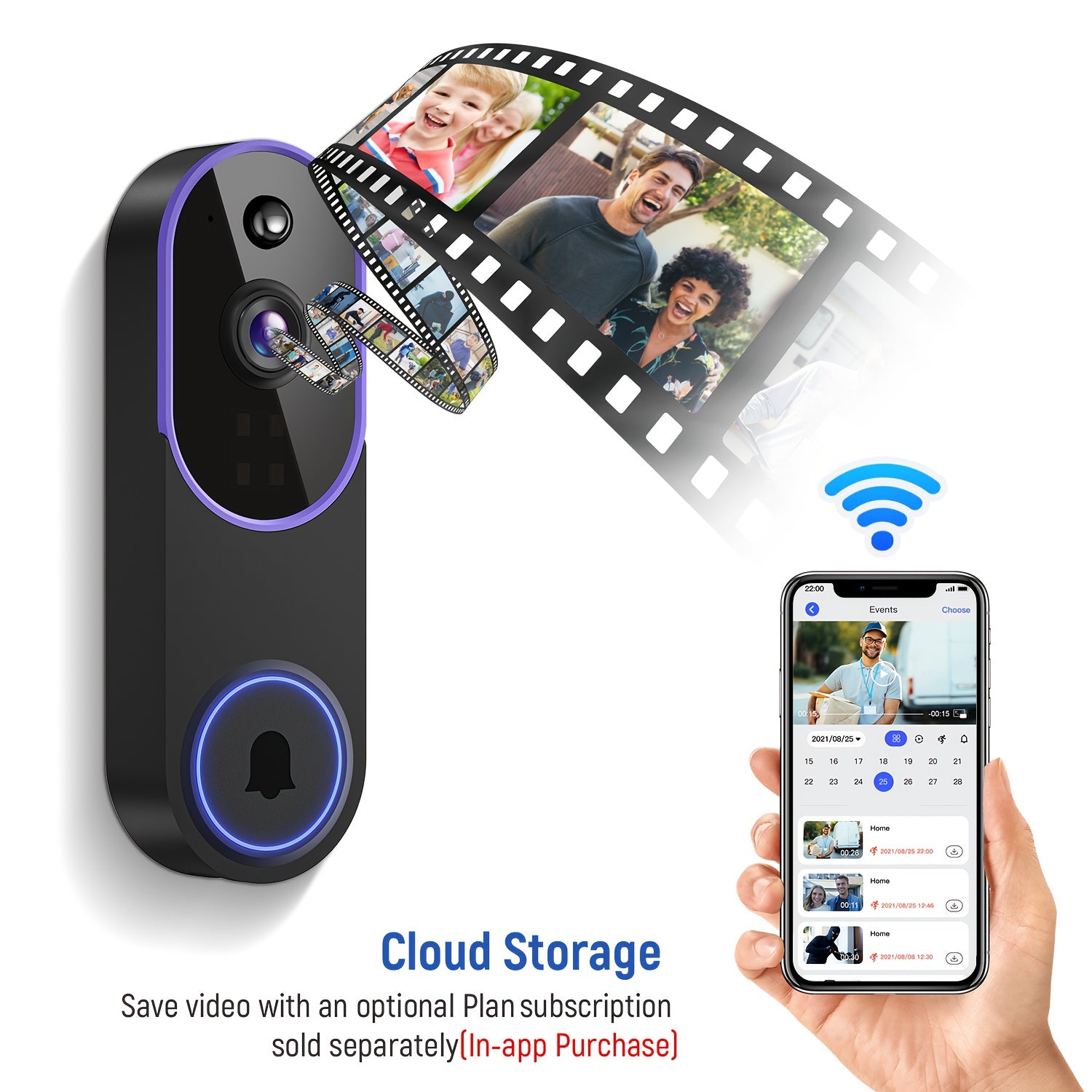 2K Wireless Camera, Multi-combination Smart Doorbell, 166° Wide-angle Video Surveillance, Two-way Voice Intercom, Cloud Storage, Support For Rechargeable Batteries, Equipped With AI Human Body Detection And 2.4G WiFi Connection, Clear Night Vision