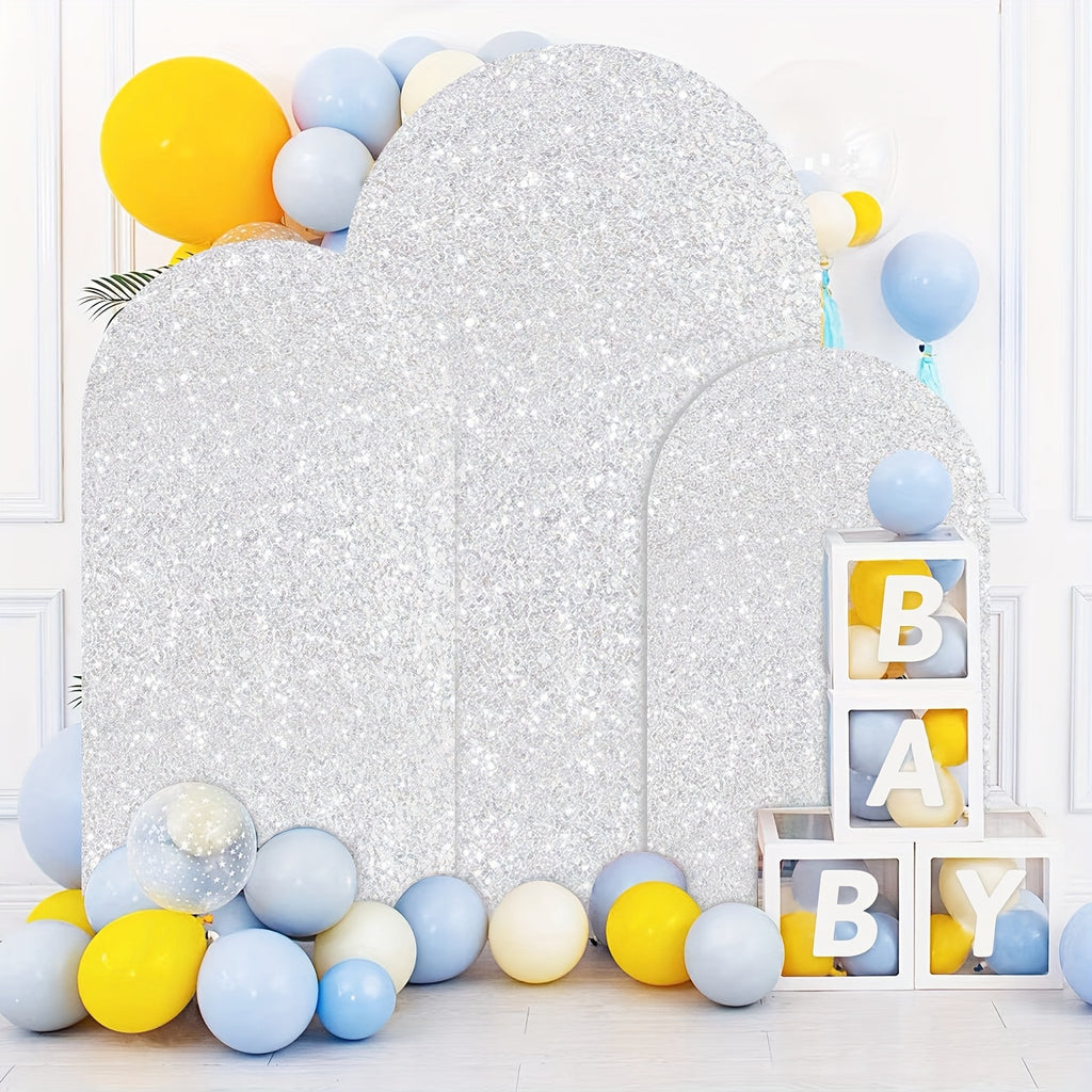 3pcs 6ft 6.6ft 7.2ft Wedding Arch Cover Sequins Arch Cover Metallic Arch Stand Cover Spandex Arch Backdrop Cover Payette Glitter Arch Cover for Birthday Party Wedding Decoration