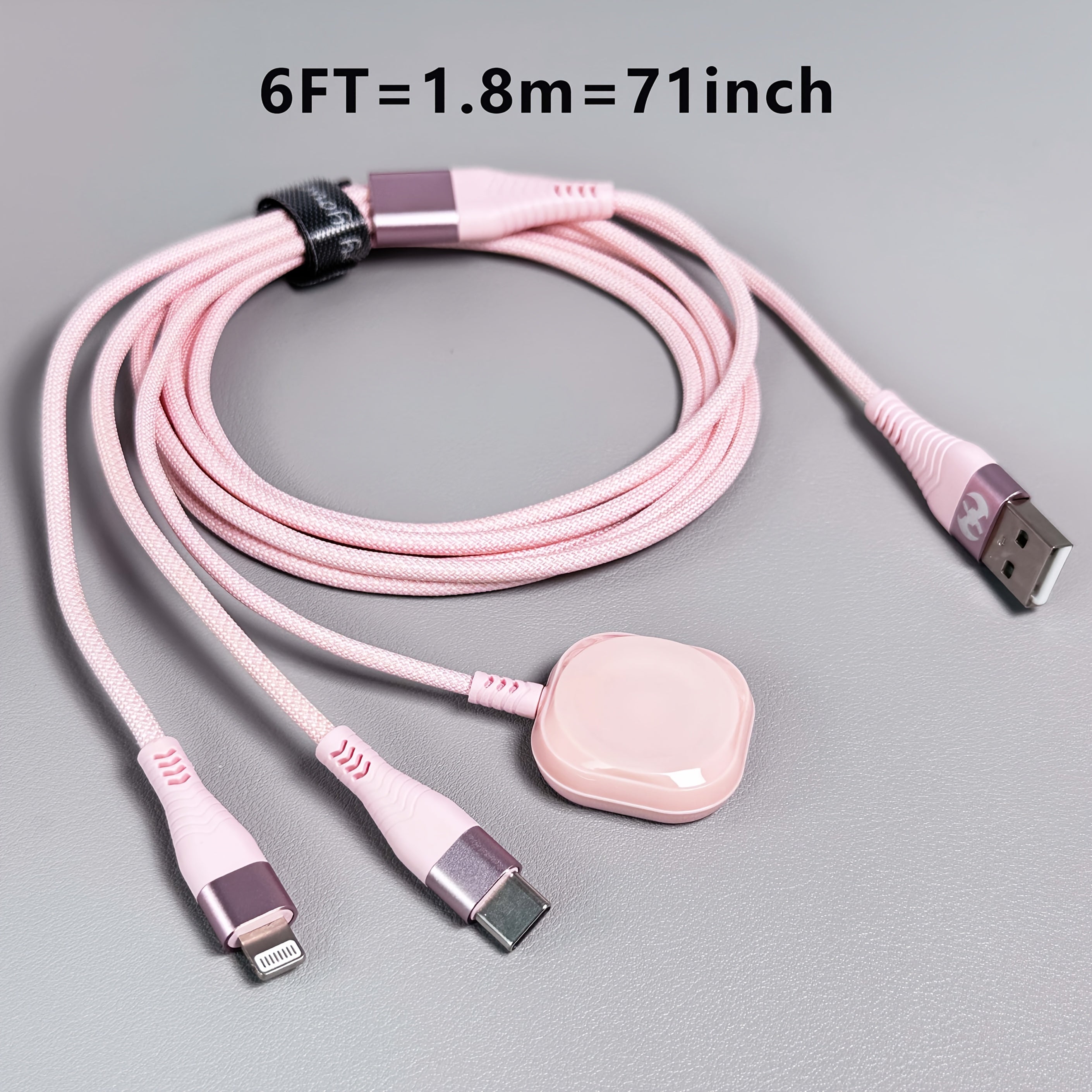 iWatch Charger, Nylon Braided Multi Charging Cable, USB AM Port to Lightning Type C, Magnetic Wireless Charger 3in 1 Fast Charging Wire, for iPhone Android Phone and iWatch, 1.8m
