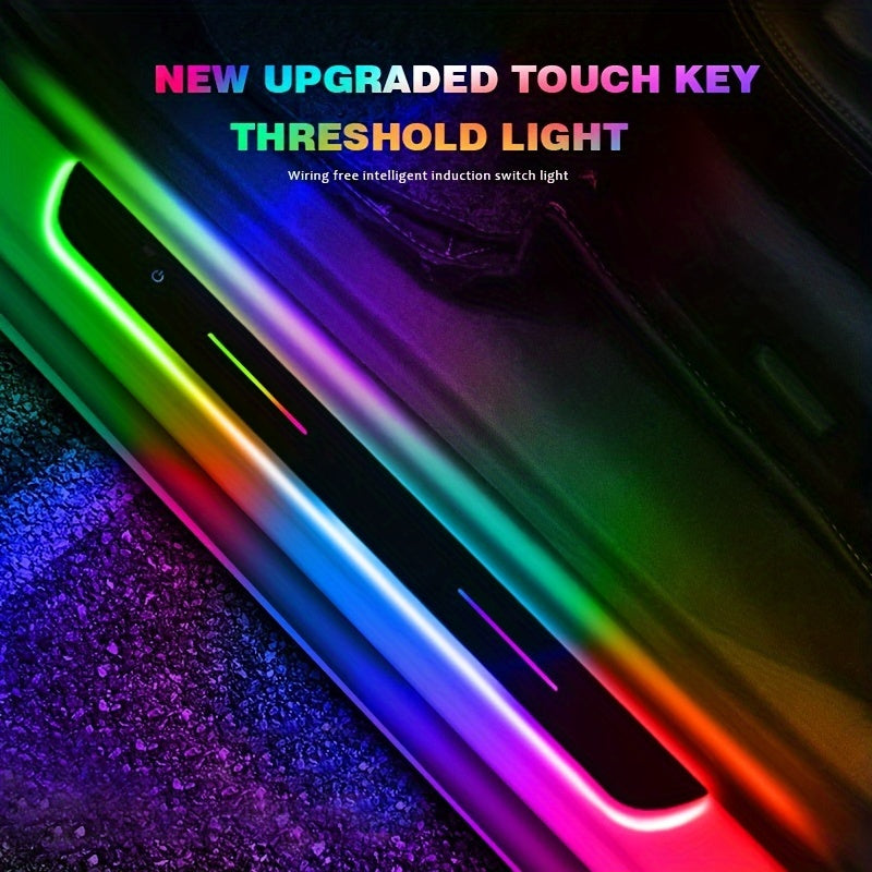 4 LED Threshold Lights, No Wiring, 7 Preset Lighting Colors, Automatic Sensing, Wireless Door Welcome Lights, Car Threshold Pedal Lights, Welcome Door Lights, Suitable for Giving Birthday Gifts to Men And Women