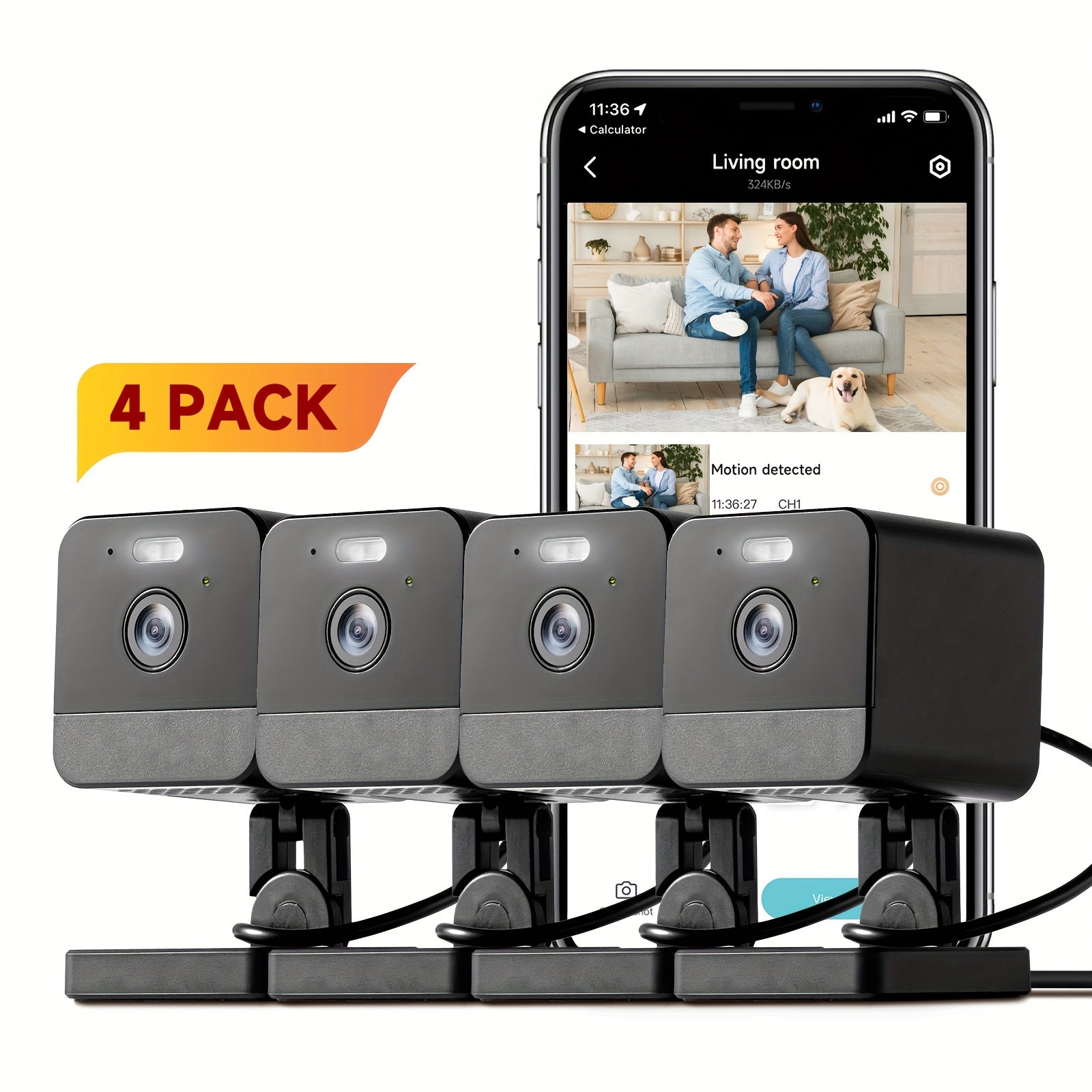 Set of 4 Indoor Cameras Featuring Motion Detection, Dual-Band Wifi, Baby Monitoring Capabilities, Night Vision, Two-Way Audio, And Siren. It Supports Cloud Storage And Up to 256GB SD Cards