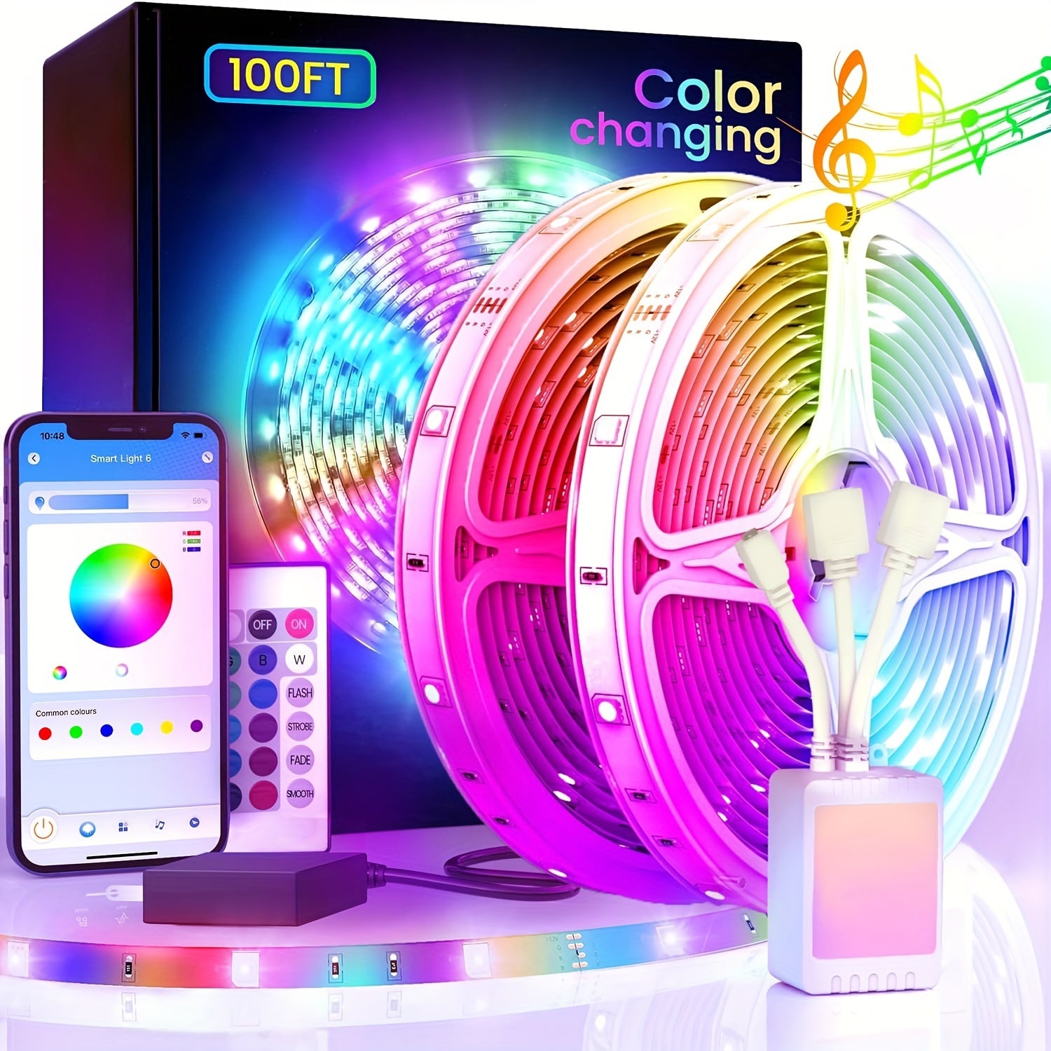 LED Strip Lights 100ft 30m(2 Rolls of 15m) Smart Light Strips with App Control Remote, RGB LED Lights 24V for Bedroom, Home, Decoration Music Sync Color Changing Lights for Room Party