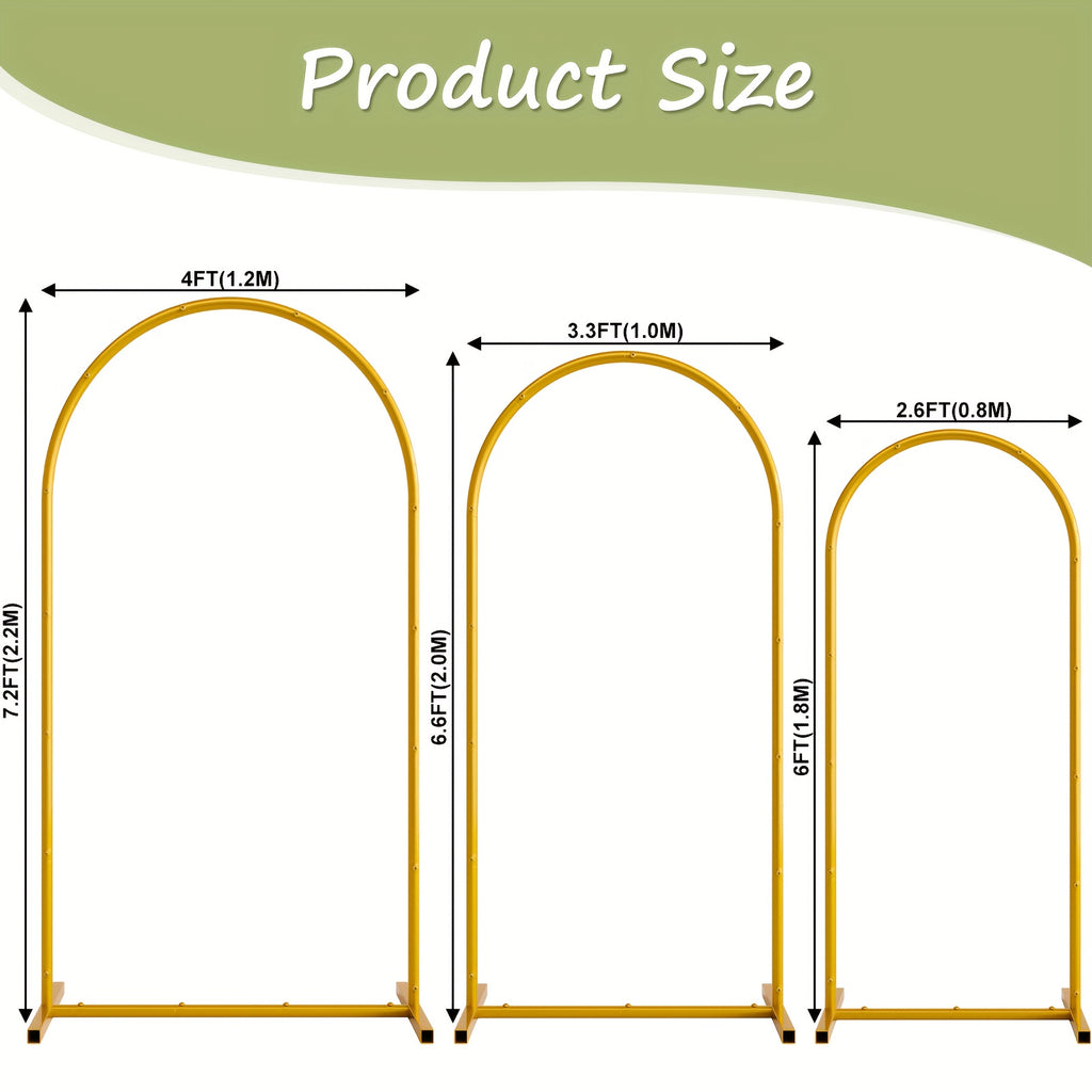 3pcs Golden Photo Backdrop Arch (7.2/6.6/6ft) - Metal Wedding Ceremony Party Frame for Birthday Graduation Photography Background Decor, Perfect Halloween Gift, Thanksgiving Gift, Christmas Gift