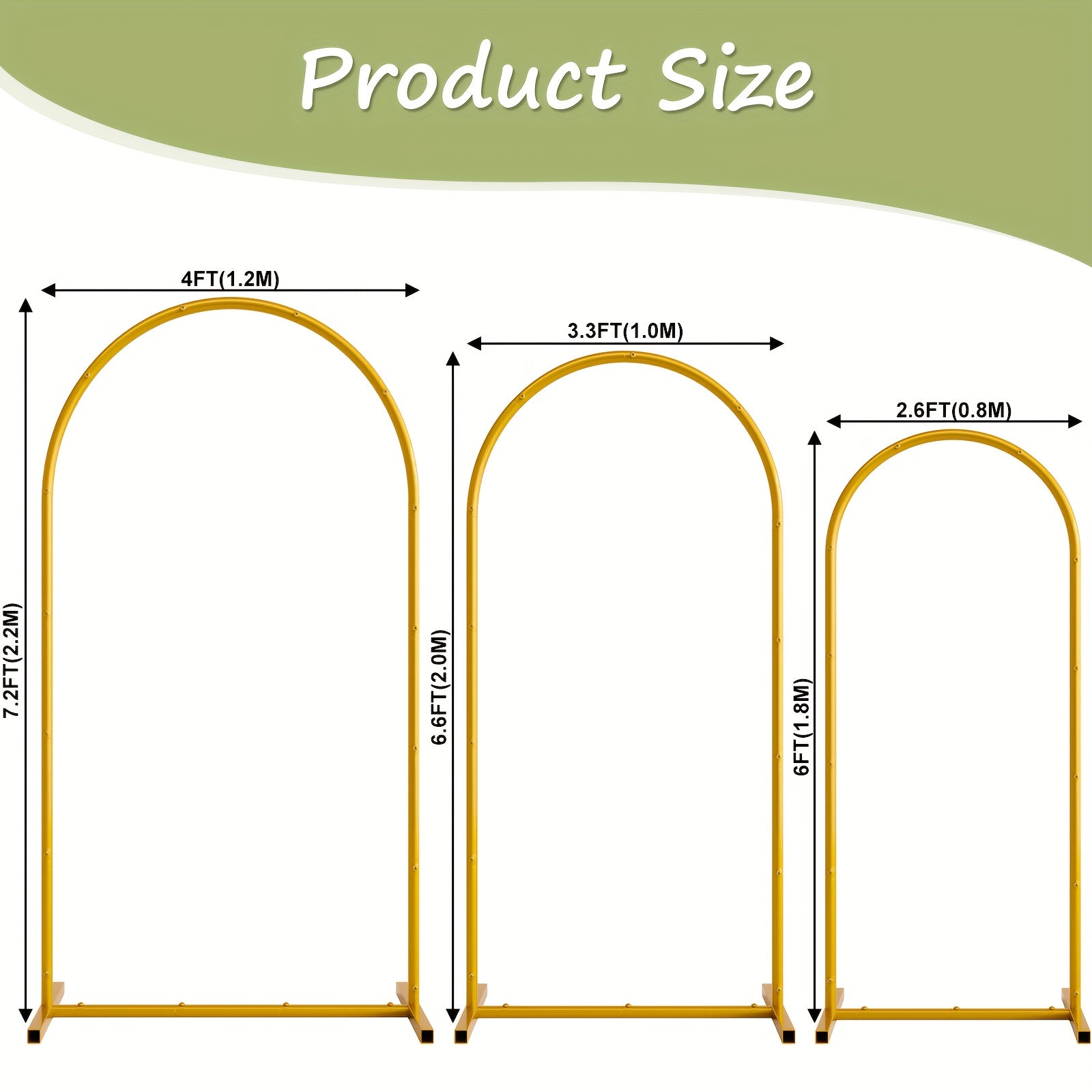 3pcs Golden Photo Backdrop Arch (7.2/6.6/6ft) - Metal Wedding Ceremony Party Frame for Birthday Graduation Photography Background Decor, Perfect Halloween Gift, Thanksgiving Gift, Christmas Gift