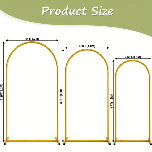 3pcs Golden Photo Backdrop Arch (7.2/6.6/6ft) - Metal Wedding Ceremony Party Frame for Birthday Graduation Photography Background Decor, Perfect Halloween Gift, Thanksgiving Gift, Christmas Gift