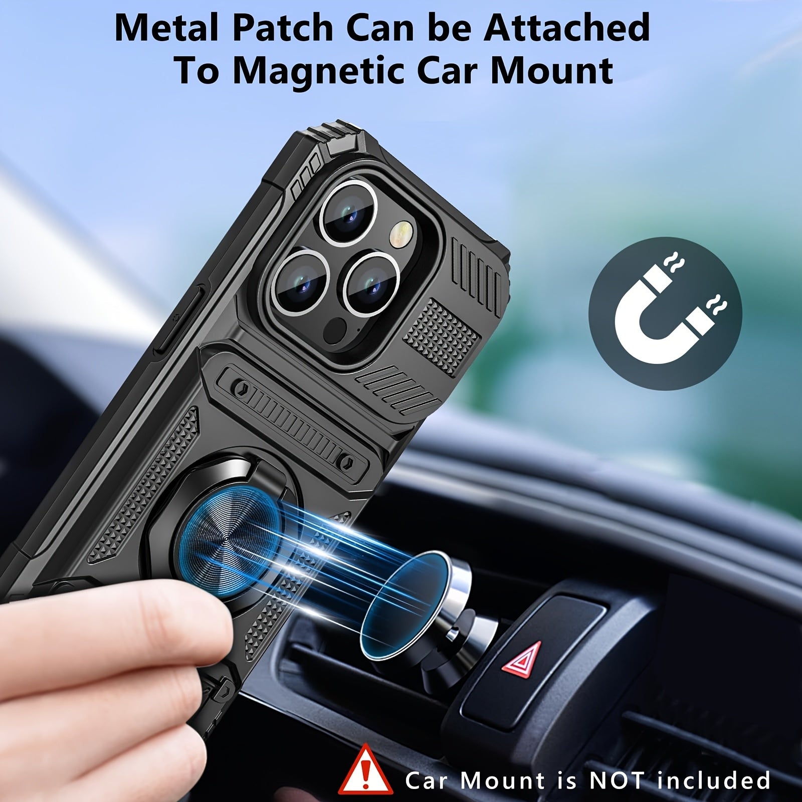 Phone Case: for iPhone 16 15 14 13 11 Pro Max 14 15 16Plus 7 8Plus Series Heavy Duty Shockproof 360° Rotating Metal Stand Mobile Phone Hard Shell with Dual Card Slot Design