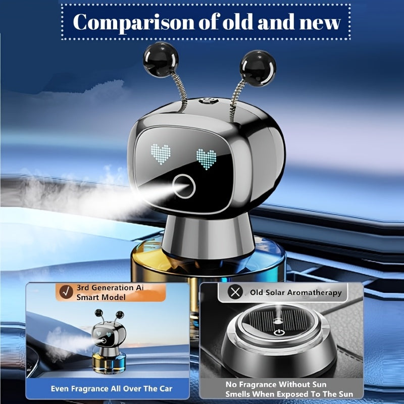 Robot Smart Car Air Freshener, USB Charging Design, Automatic Fragrance Spraying When The Car Starts And Stops, AI Expression Changes In Fun, Four Levels Of Fragrance Concentration Can Be Adjusted At Will, Ideal Car Decoration, The Best Gift