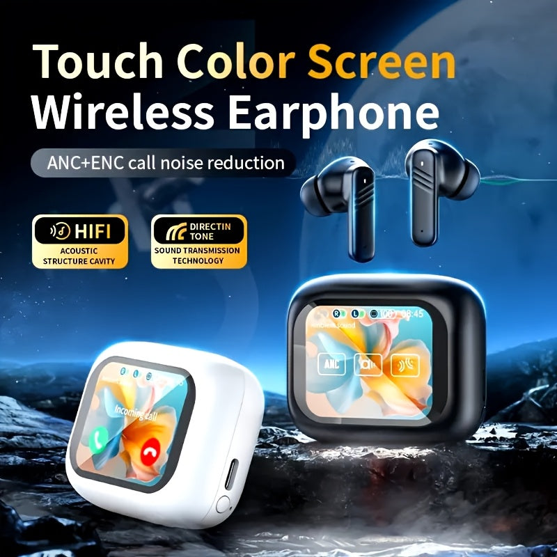 Smart Earphones With Touchscreen, Touch Screen Earbuds, Wireless Headphones Wireless 5.4, Touch Buds With LED Screen, ANC/ENC Noise Cancelling, 48H Playtime, For Work, Sport