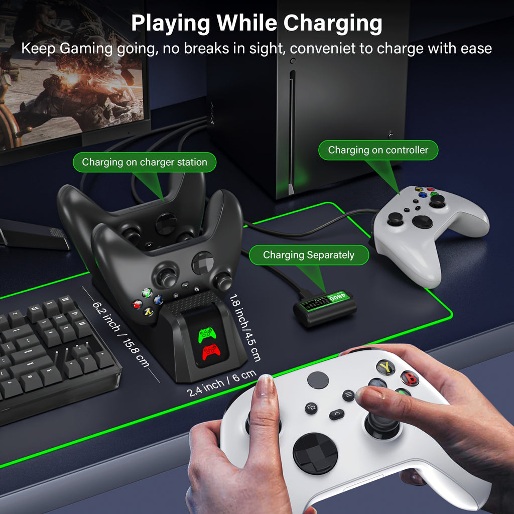 Charger Station with 2 Packs 4800mWh Rechargeable Battery for Xbox Series X|S/for Xbox One S/One X/One Elite Controller, Charging Dock with 4 Packs Covers