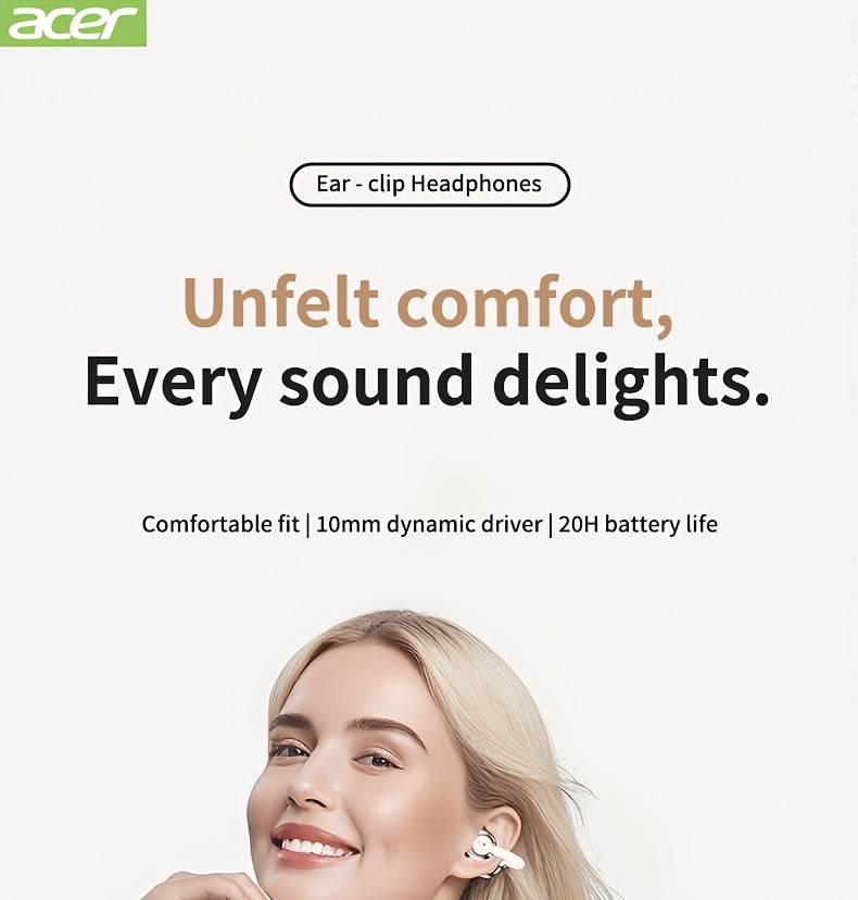 [Acer] True Wireless Earbuds with Microphone, TWS Semi-In-Ear Headphones with ENC Noise Cancellation, Touch Volume, Wireless Sports Earhooks, LED Display Charging Case, Half Open Back, HD Talk, Compatible with Mobile Phones, Rechargeable Battery
