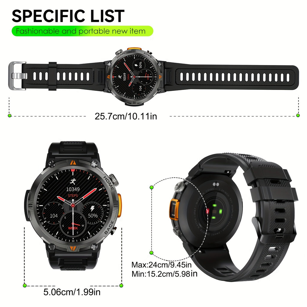 JELLOO Sports Smart Watch For Men, LED Lighting Smart Watch With Wireless (Answer/Make Calls), Outdoor Sports Watches Fitness Tracker With Pedometer Tactical Smartwatch For iPhone & Android Phone
