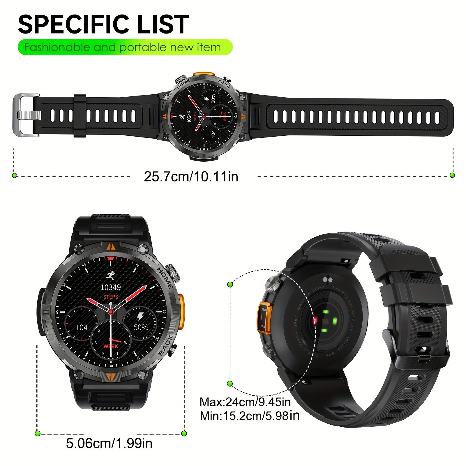 JELLOO Sports Smart Watch For Men, LED Lighting Smart Watch With Wireless (Answer/Make Calls), Outdoor Sports Watches Fitness Tracker With Pedometer Tactical Smartwatch For iPhone & Android Phone
