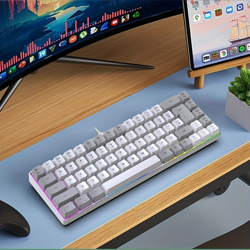 Hot Selling, 68 Key RGB Luminous Wired Gaming Keyboard]Mechanical Feel Keyboard for Gaming And Office, Film Switch Keycap Design, Wired Tpckey And Wire Separation Design.(K701)