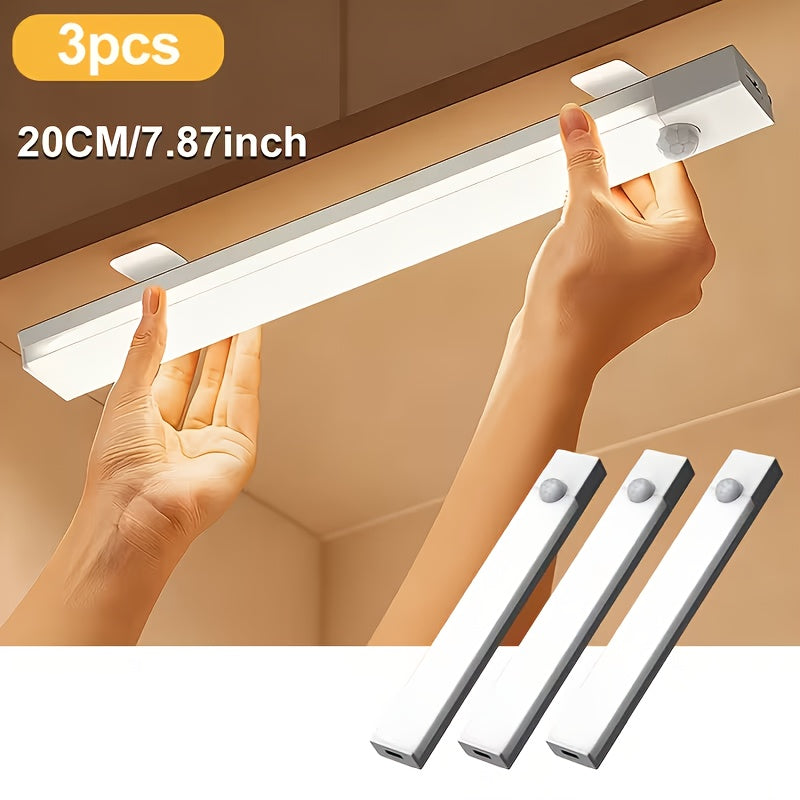 [Intelligent LED Motion Sensors] 3/6/12Pcs Intelligent LED Motion Sensors - Dimmable Cabinet Lights, USB Charging, 3 Adjustable Modes, Intelligent Night Lights, Suitable for Bedrooms, Stairs, Kitchens, Piano Rooms, And Dance Studios