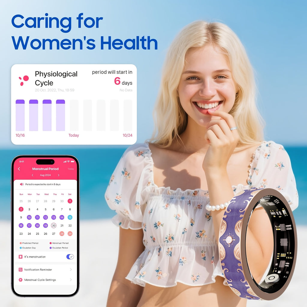 Smart Ring Fitness Tracker for Women, Health Sleep Tracker for iPhone and Android, Activity Tracker Ring with 24/7 Health Tracker, Exercise, Stress, Women Health, Gesture Control for Photos, Strava Sync, No Subscription - Gifts for Her Women Mom Wife