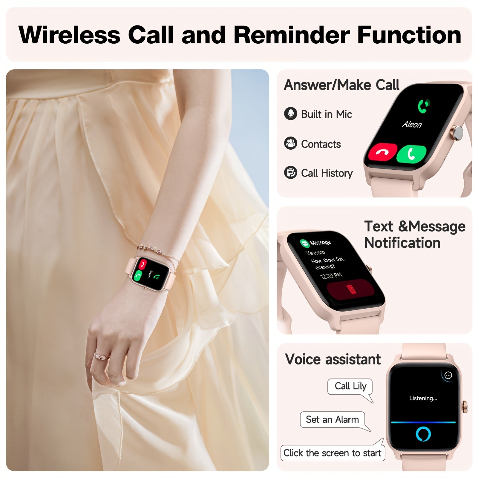 [Mother's Day Gift] Mother's Day Gift, FAWEIO Women's Smart Watch, Men's Wireless Calling, 1.8-inch HD Touchscreen, Fitness Tracker, 100+ Sports Modes, Built-in Alexa Smartwatch, Suitable for iPhone and Android