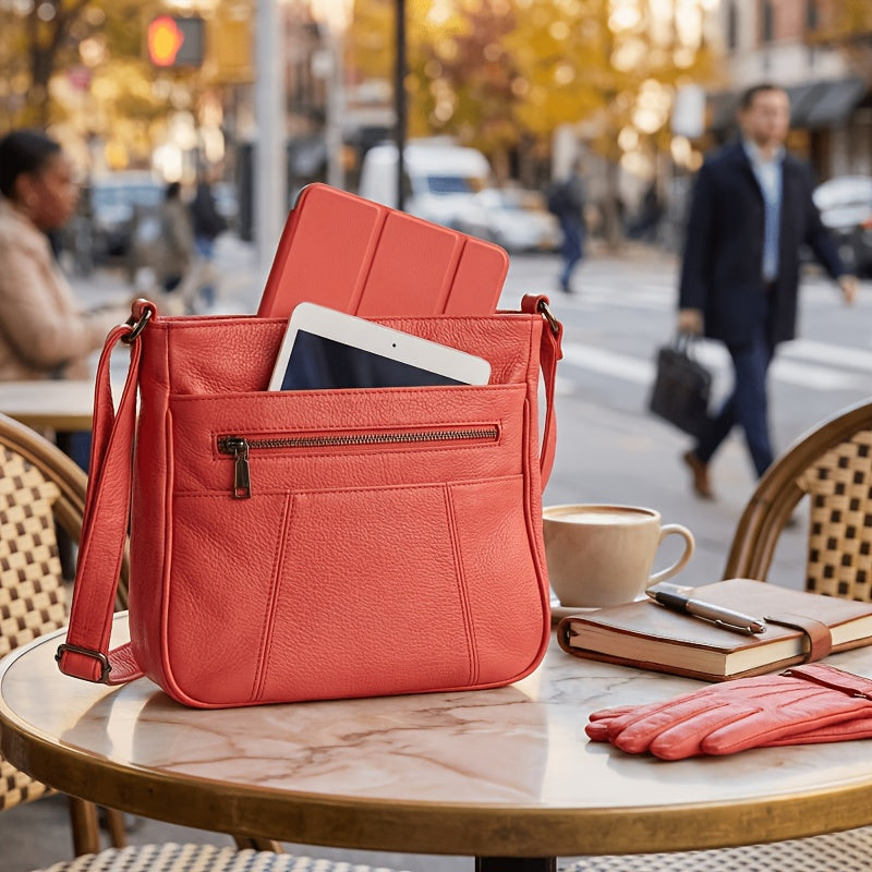 Genuine Leather Pockets Laptop Messenger Shoulder Bag Luxurious, Versatile, And Spacious with Ample Storage - Handbag Purse Cross Body Organizer Smart Phone Bag Multi Layer Zipper Anti-theft Student Gift Idea