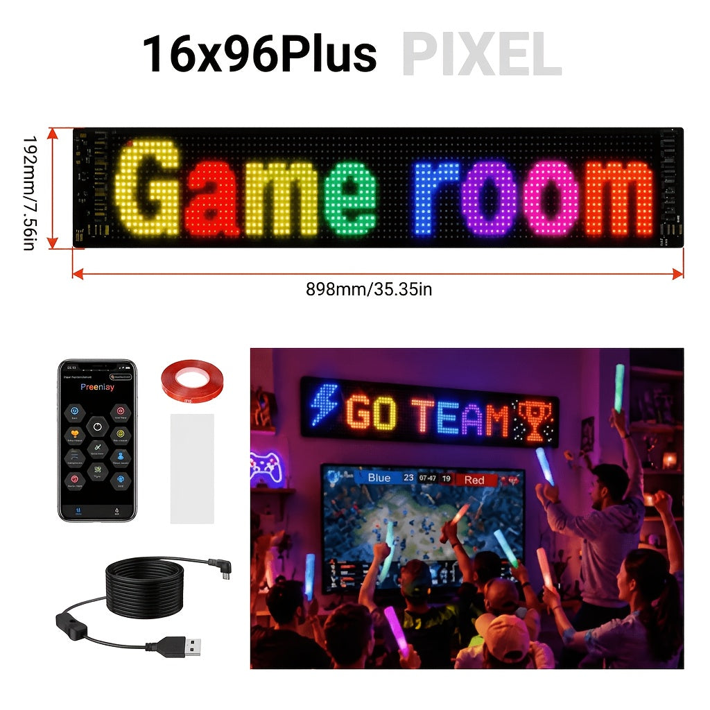 Programmable Flexible LED Display | Colorful Pixel Wall Art, App Control, Text and Pattern, Suitable for Store Signage, Car Window Decoration, Game Room Lights | Wall Mount, USB Powered, Non, Timer and Dimmable Features